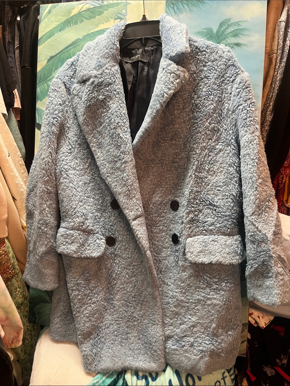 Zara Light Blue Teddy Faux Shearling Double-Breasted Coat size small